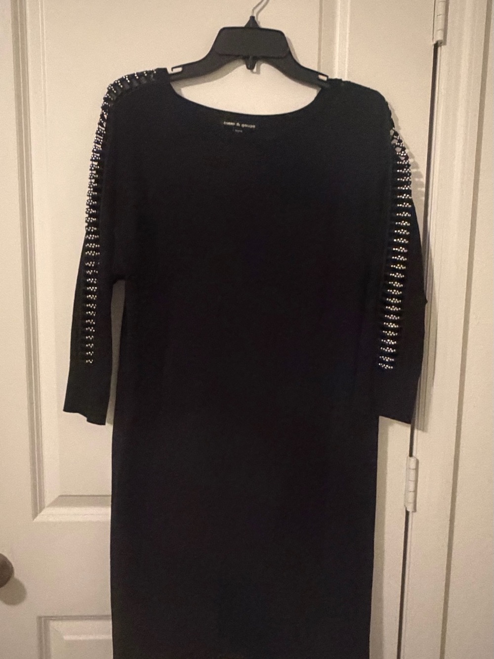 Cable & Gauge Black Long-Sleeve Stud-Trim Midi Dress